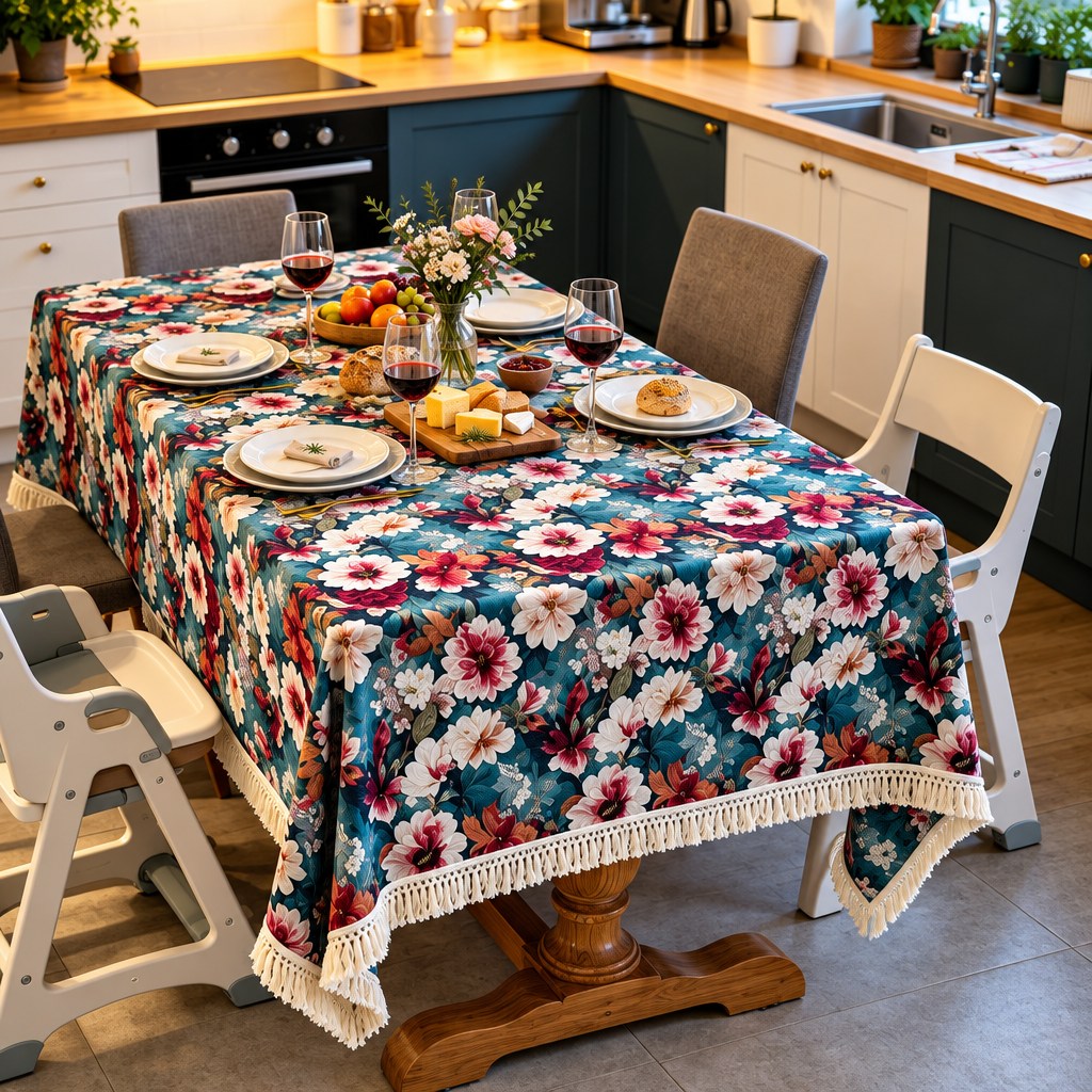 Vintage Floral Jacquard Tablecloth