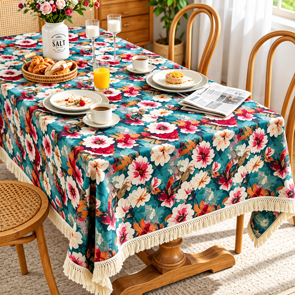 Vintage Floral Jacquard Tablecloth