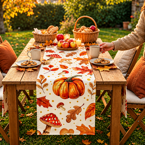Autumn Pumpkin Maple Leaf Table Runner