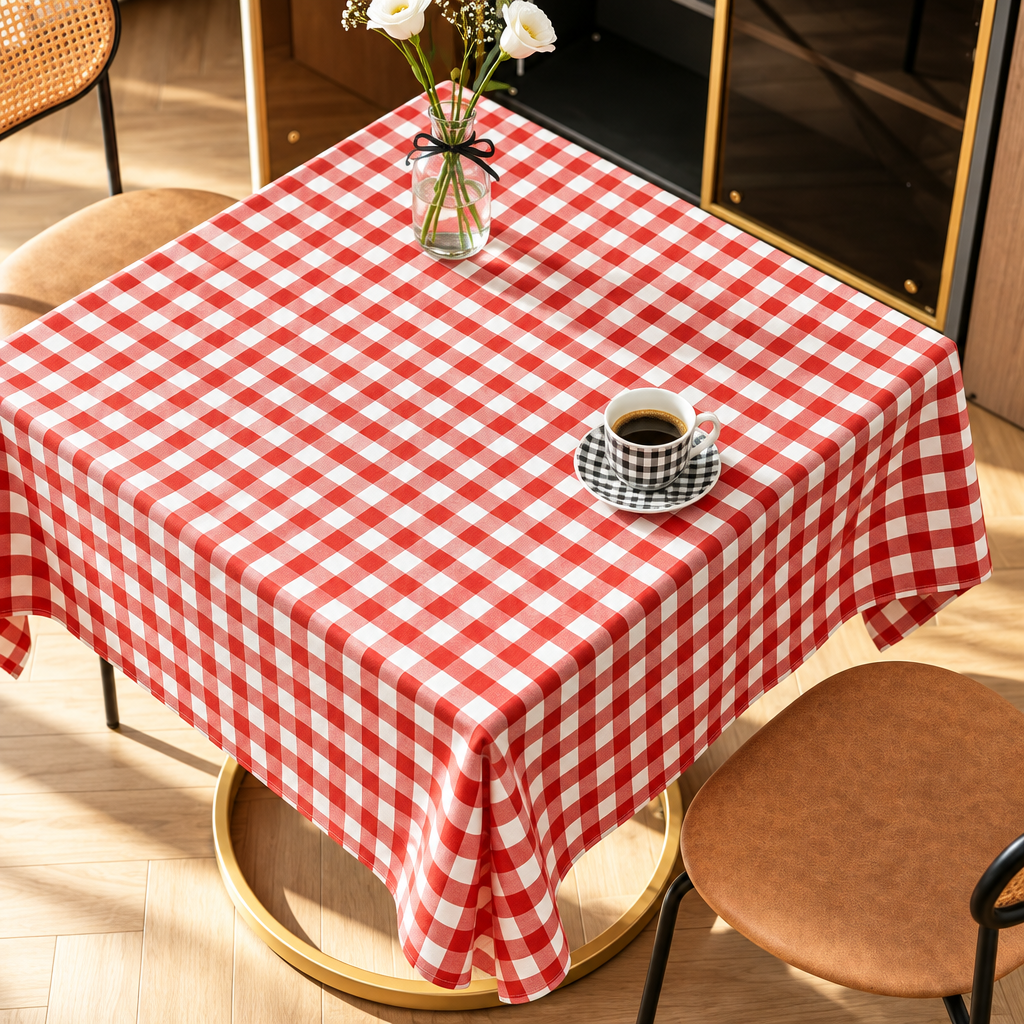 Red Checkered Square Tablecloth