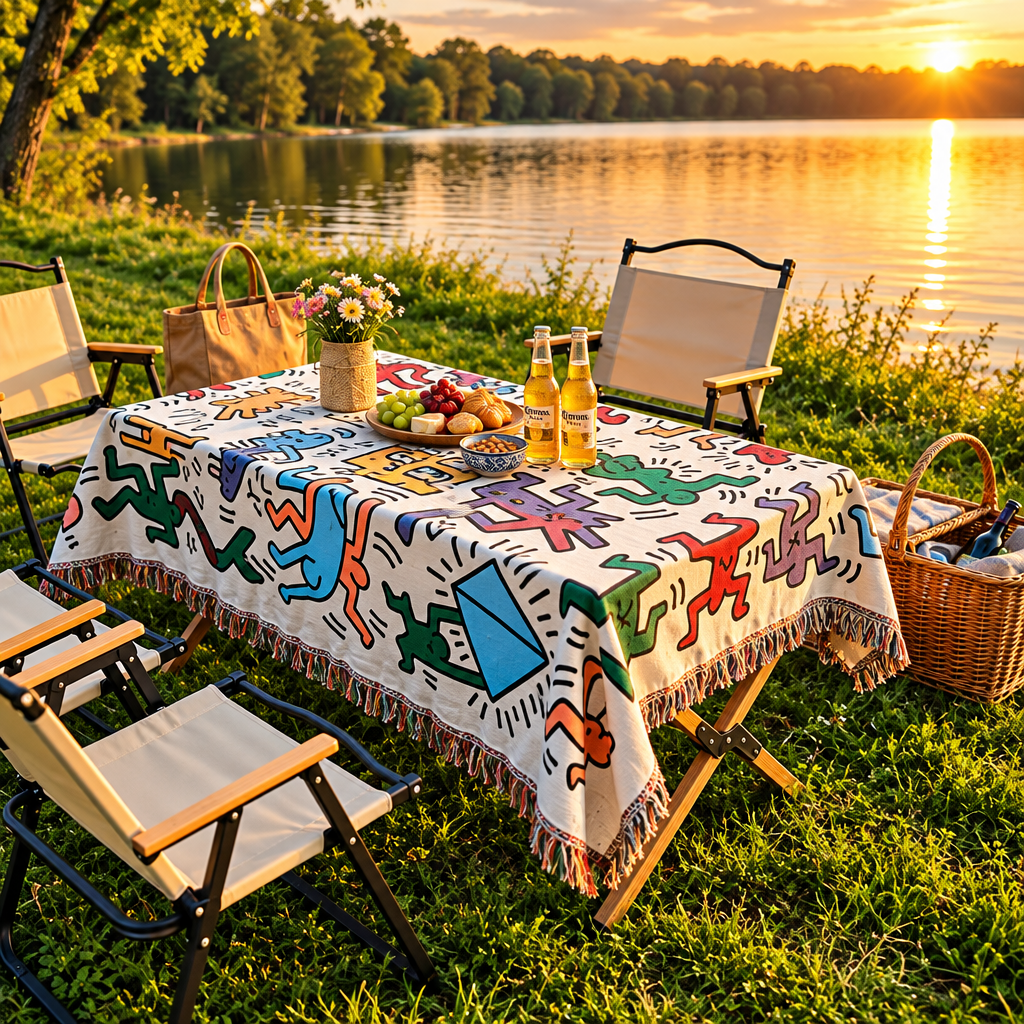 Boho Camping Picnic Tablecloth