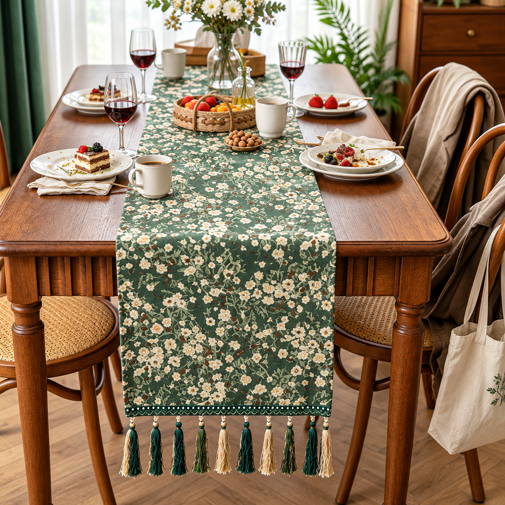 Jacquard Table Runner with Tassels