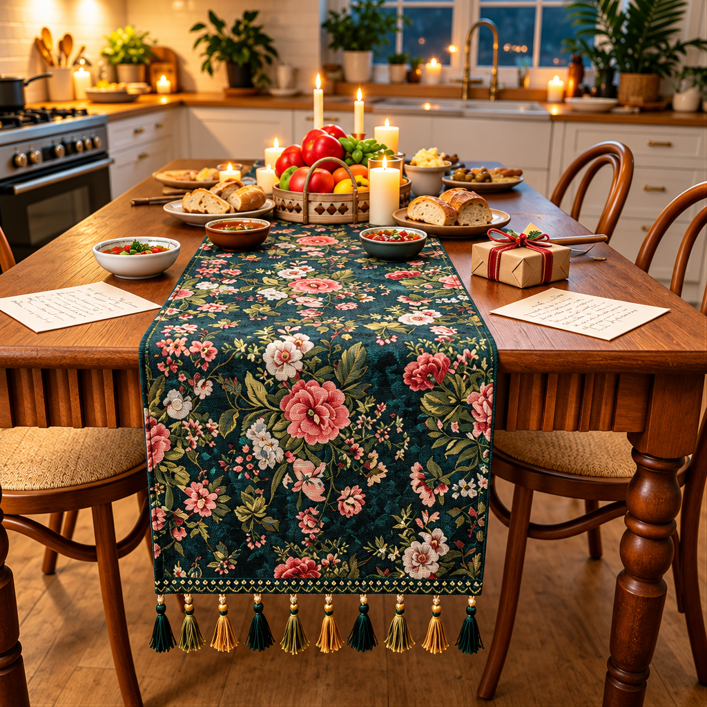 Jacquard Table Runner with Tassels