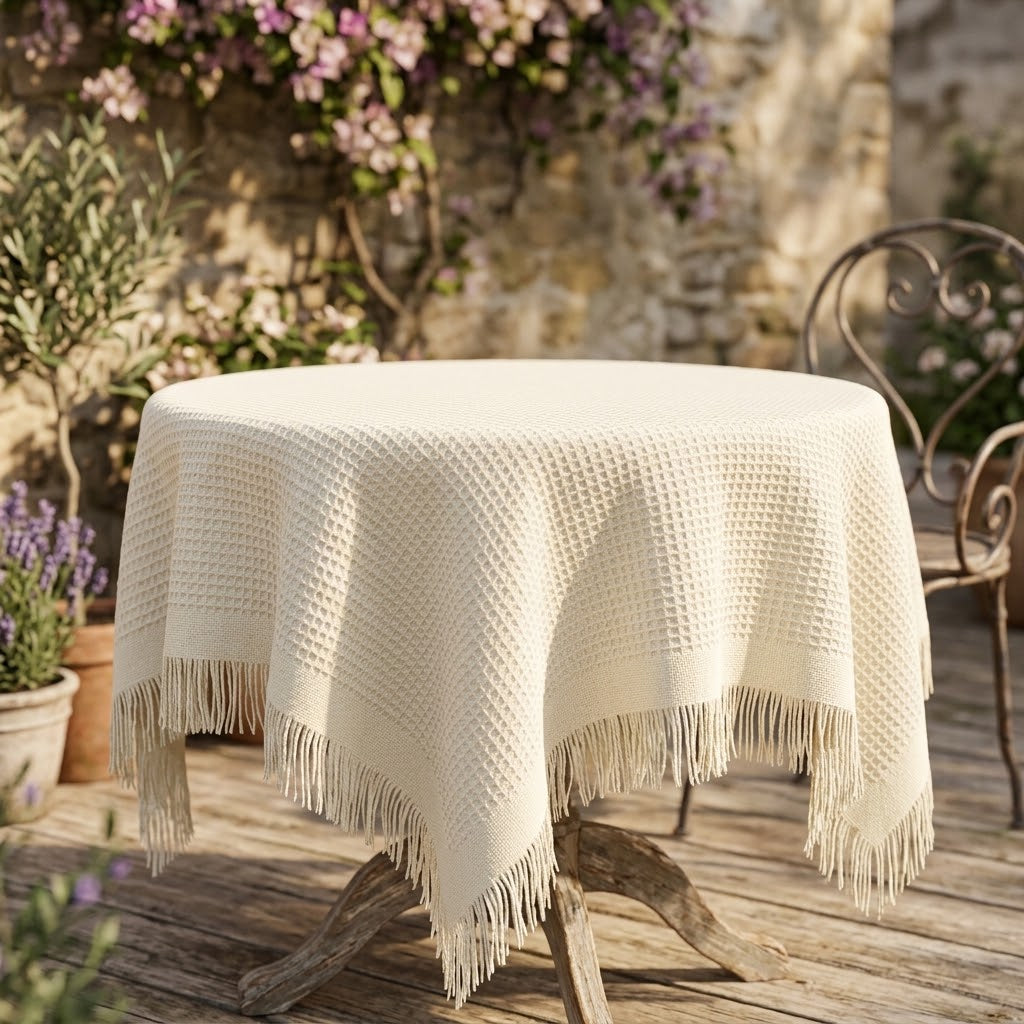 Cream Style Linen Tassel Tablecloth