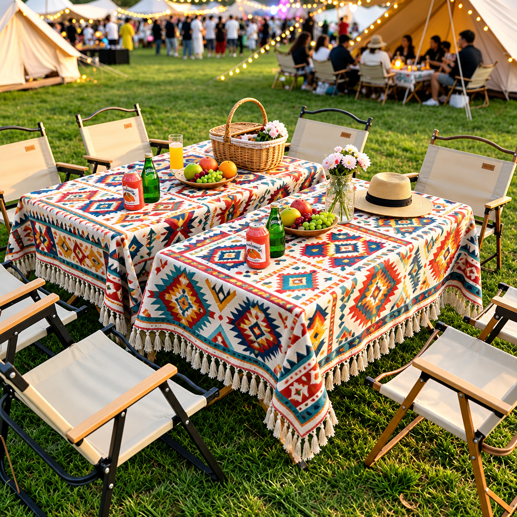 Boho Camping Picnic Tablecloth