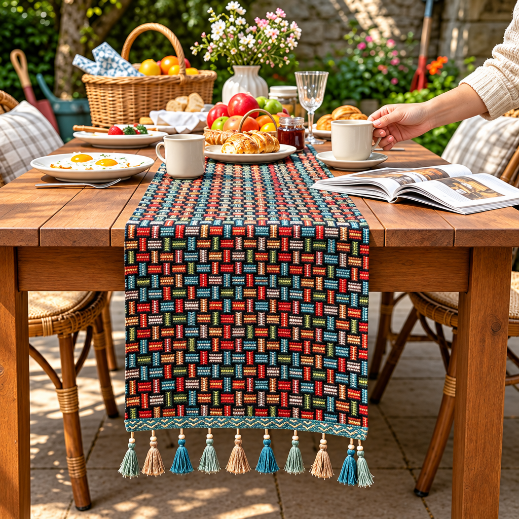 Jacquard Table Runner with Tassels