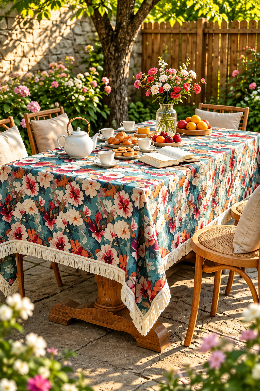 Vintage Floral Jacquard Tablecloth