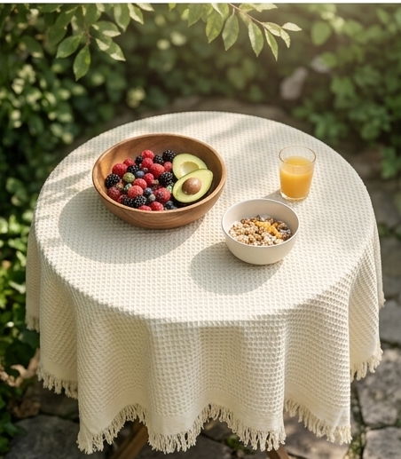 Cream Style Linen Tassel Tablecloth
