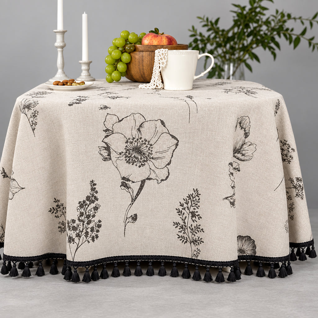 Peony Tassel Cotton Linen Tablecloth