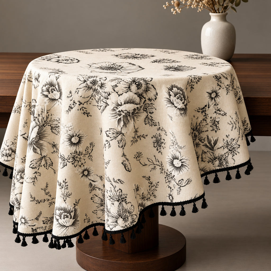 Peony Tassel Cotton Linen Tablecloth