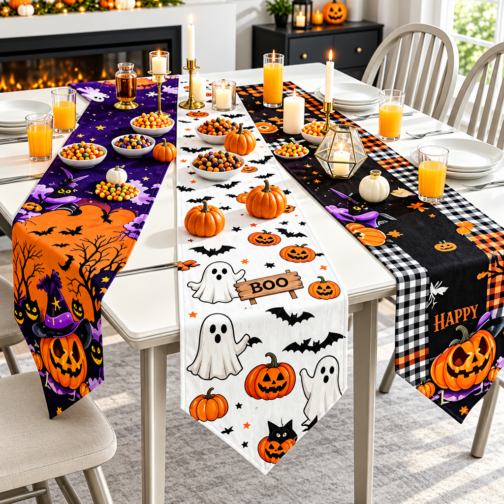Halloween Pumpkin Ghost Table Runner